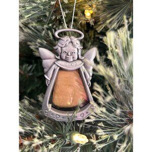 2002 Angel Picture Frame Ornament With Heart Details & Silver Finish